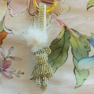 COPY - Sparkly Bear Keychain/purse accessories with White Fur Pom Pom